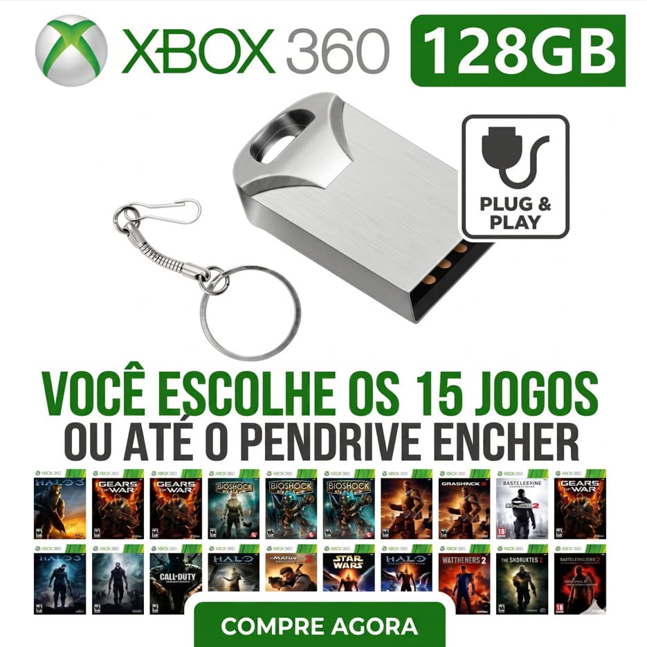 Pendrive 128gb Xbox 360 | Original 2015 | 15 JOGOS |  Kit Aurora | Personalizado > Leia a Descrição