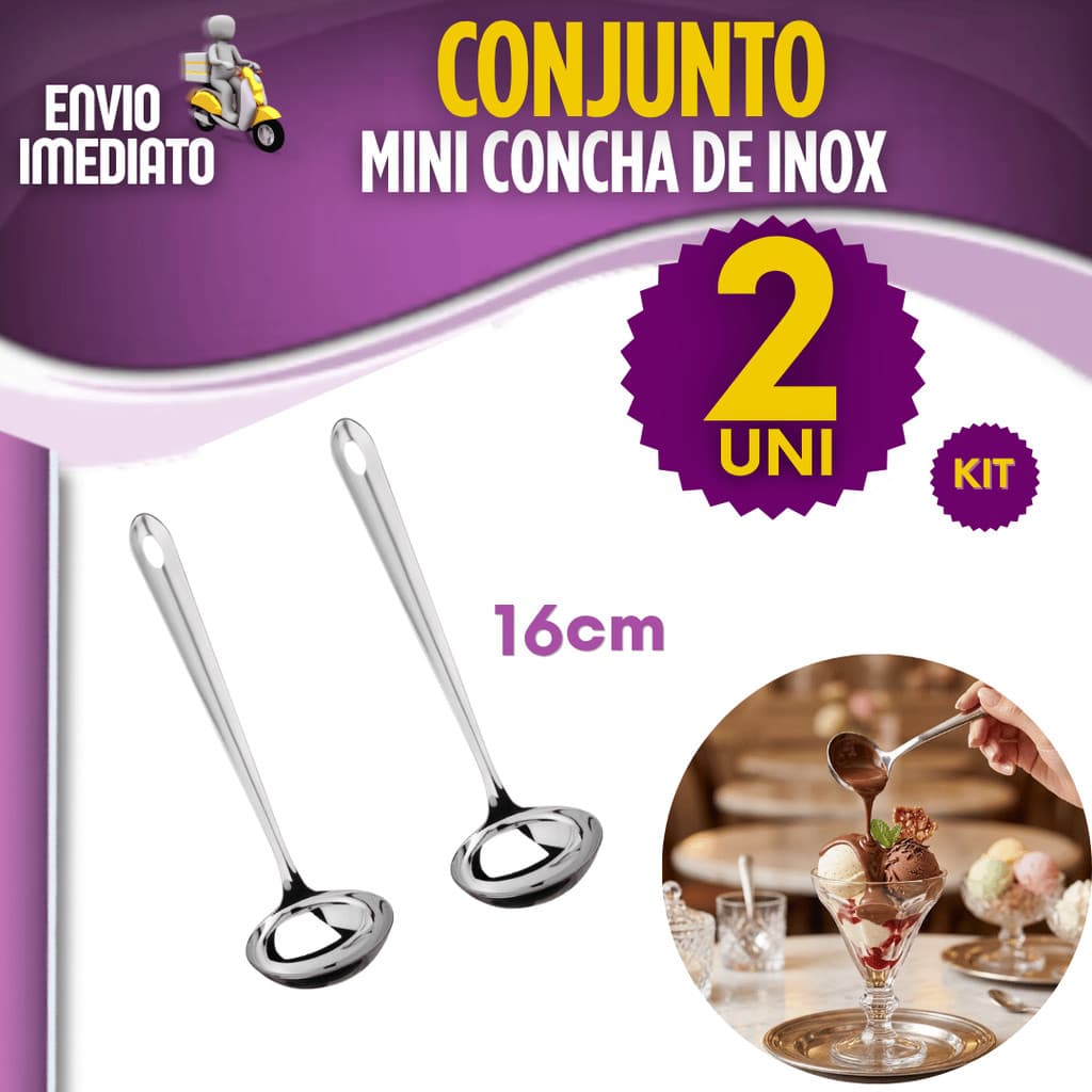 Mini Concha 1/2 Peças Aço Inox Pequena para Servir Calda Cobertura Vinagrete Molho Tempero Multiuso