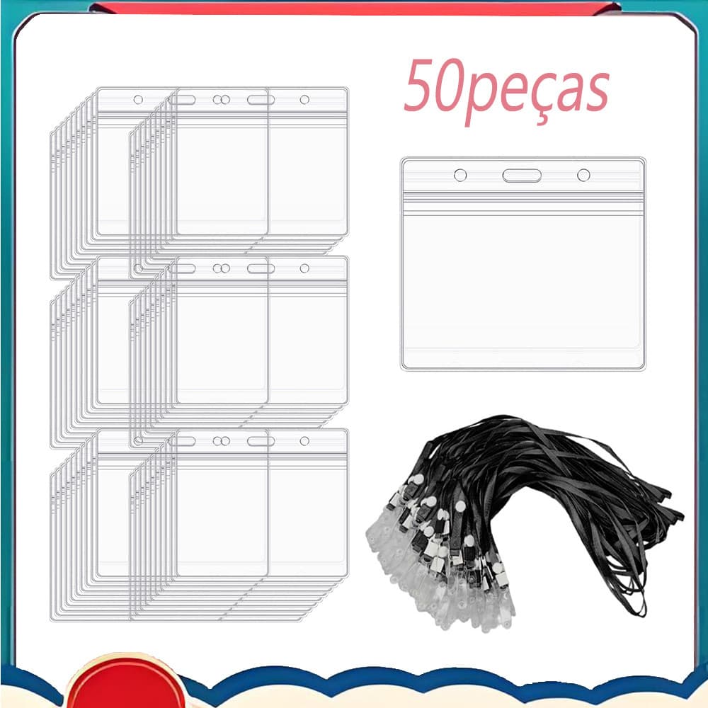 50 porta-crachás transparentes porta-crachás material: pvc