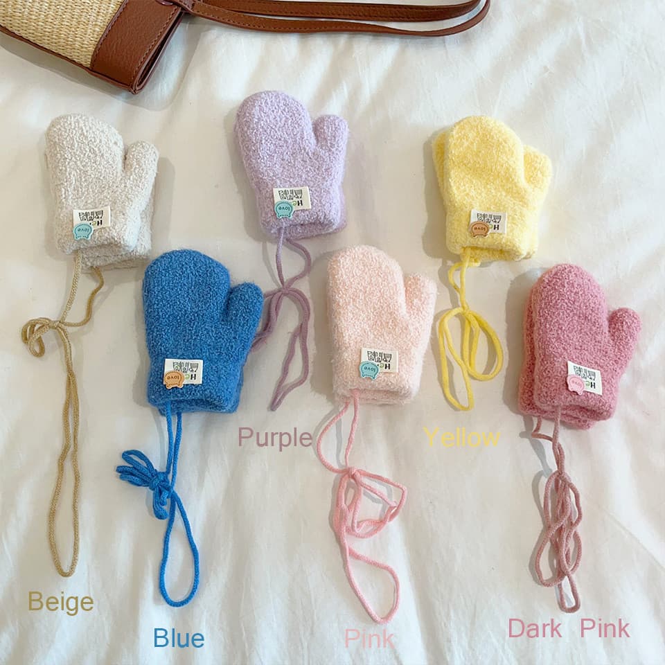 Cor sólida luvas do bebê meninos meninas inverno quente bonito ao ar livre pelúcia Halter pescoço anticongelante engross
