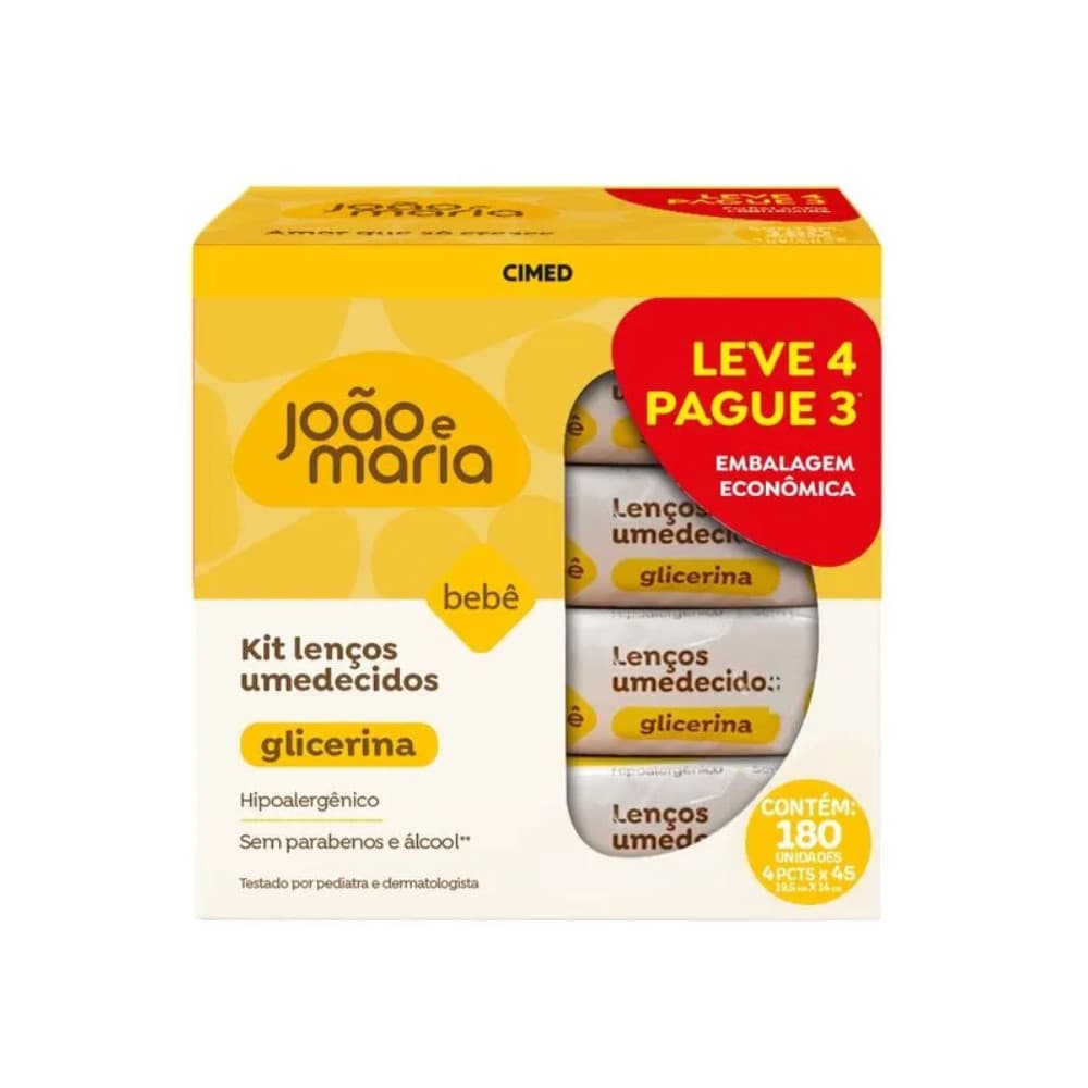 JOÃO E MARIA LENÇO UMEDECIDO GLICERINA PACK 4X45 COM FRAG. - CIMED