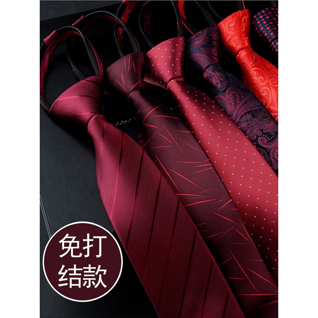 Gravata vermelha sem gravata, casamento masculino, fácil de puxar, festivo, zíper preguiçoso, vinho, vermelho, gravata m