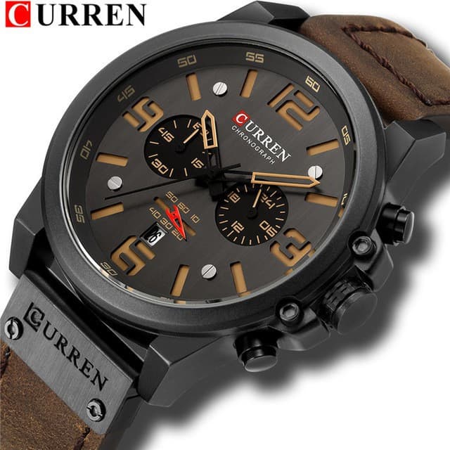 Relógio Cronógrafo Esportivo Masculino de Luxo Curren, Marca Top, Militar, em Couro, à Prova d'Água, Estilo Casual 8314x