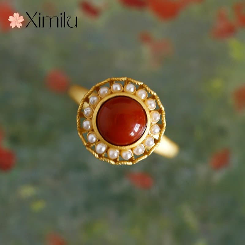 ♥Anel de ônix giratório criativo de luxo feminino joias retrô