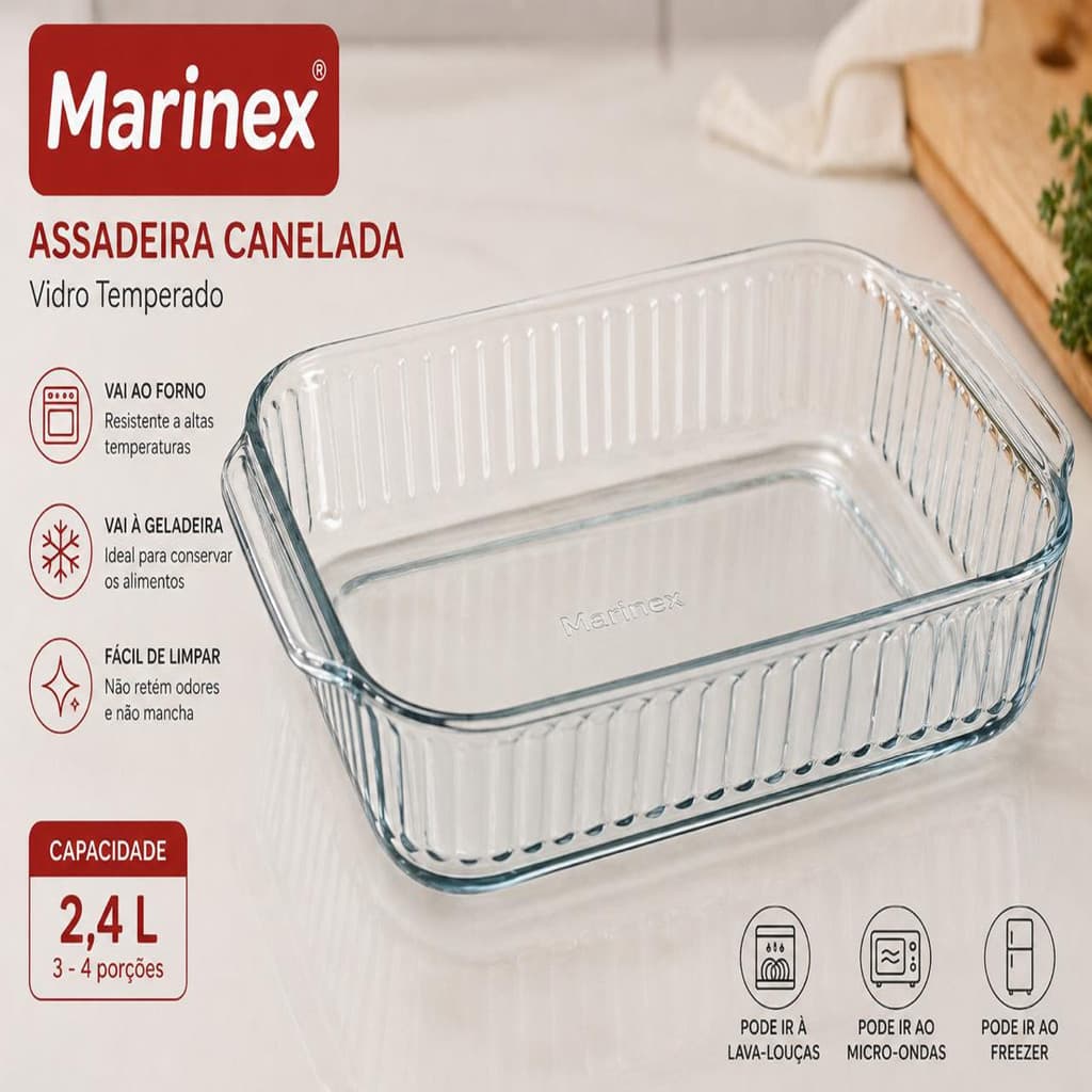 Assadeira Retangular Canelada Nadir Marinex 2,4 Litro