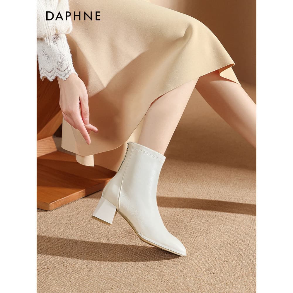 Daphne botas de salto alto botas curtas sapatos femininos 2026 novo estilo outono botas femininas temperamento branco Ch