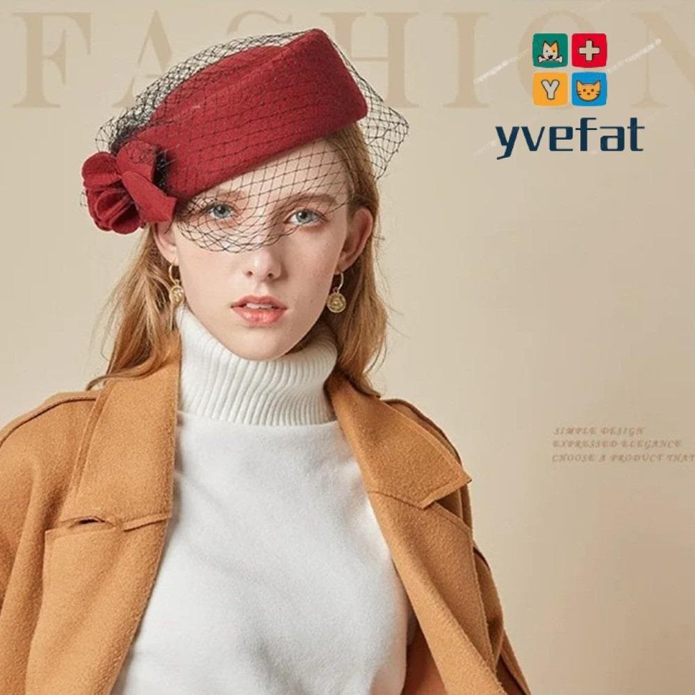 Boina De Flores De Malha YVEFAT , Vintage Francesa Retrô Elegante , Boné Britânico De Lã Quente