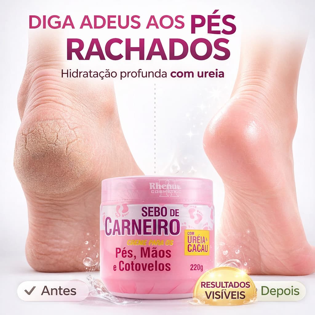 Creme de Hidratação Intensa Sebo de Carneiro 200g para Pés Cotovelos e Pele Ressecada