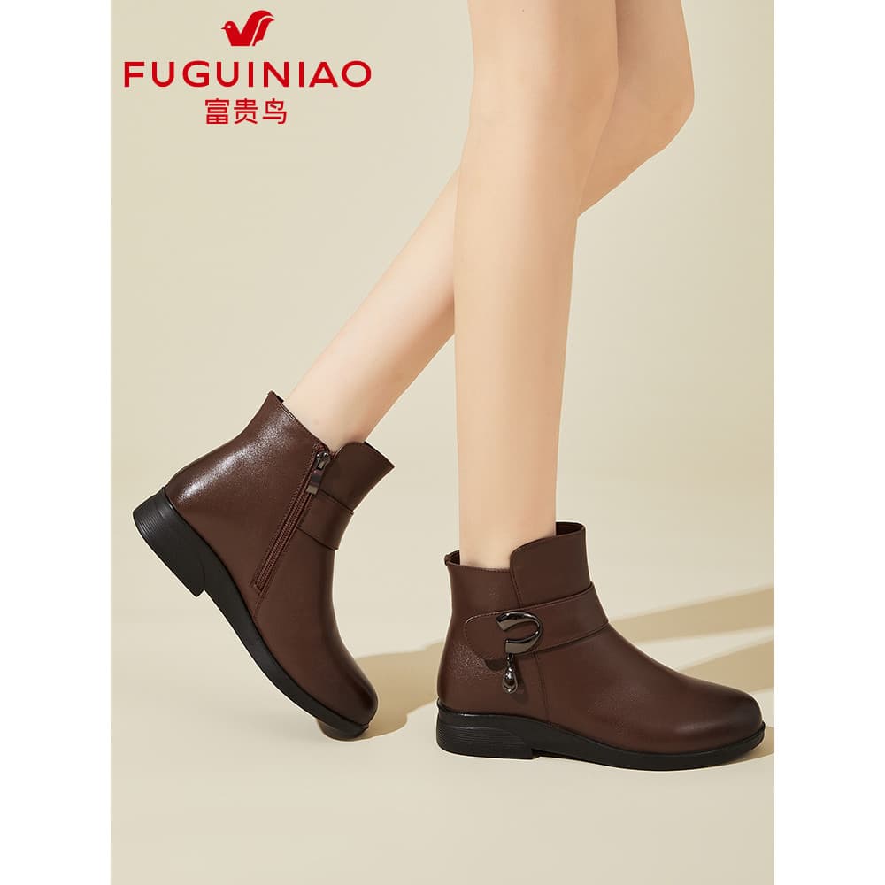 Fugui pássaro sapatos femininos de couro genuíno sapatos de mãe de meia-idade 2026 novo estilo inverno velo sapatos de a