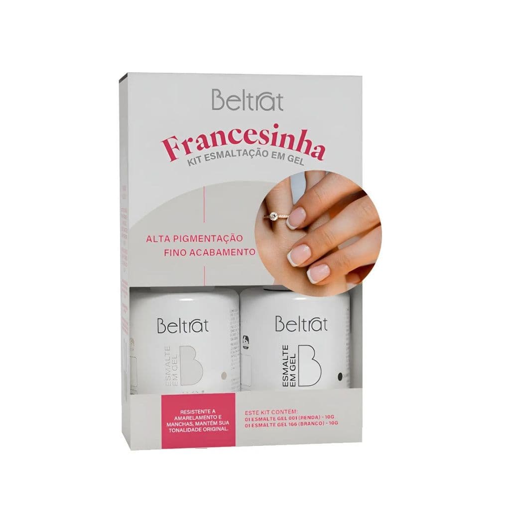 Kit Francesinha Beltrat 10G Esmalte em Gel Branco e Renda Blindagem Esmaltação Unhas Gel