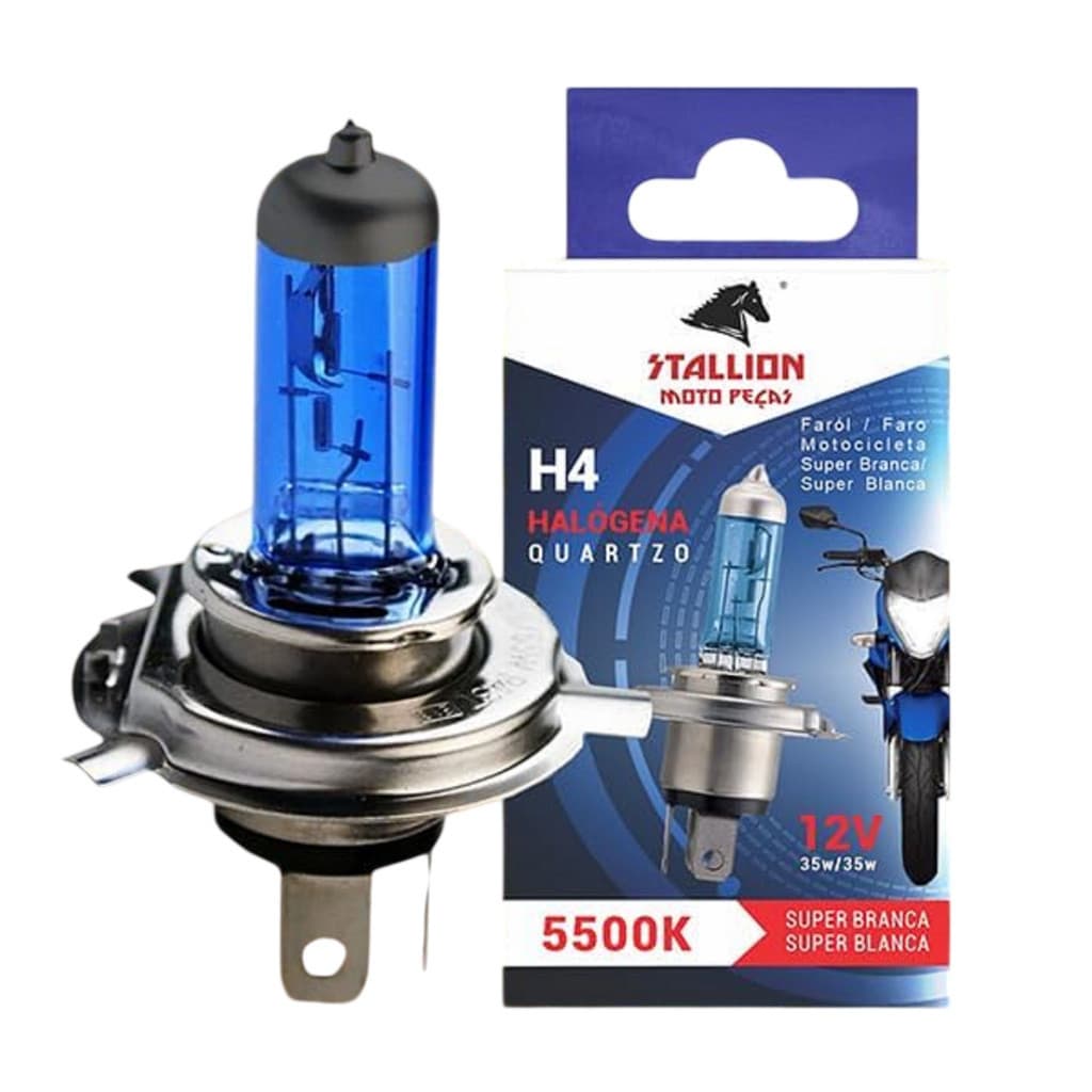 Lâmpada H4 Halogenica Moto 12V 35W 5500K Super Branca Farol Alto Baixo Efeito Xenon Alta Iluminação LOJA AGORA