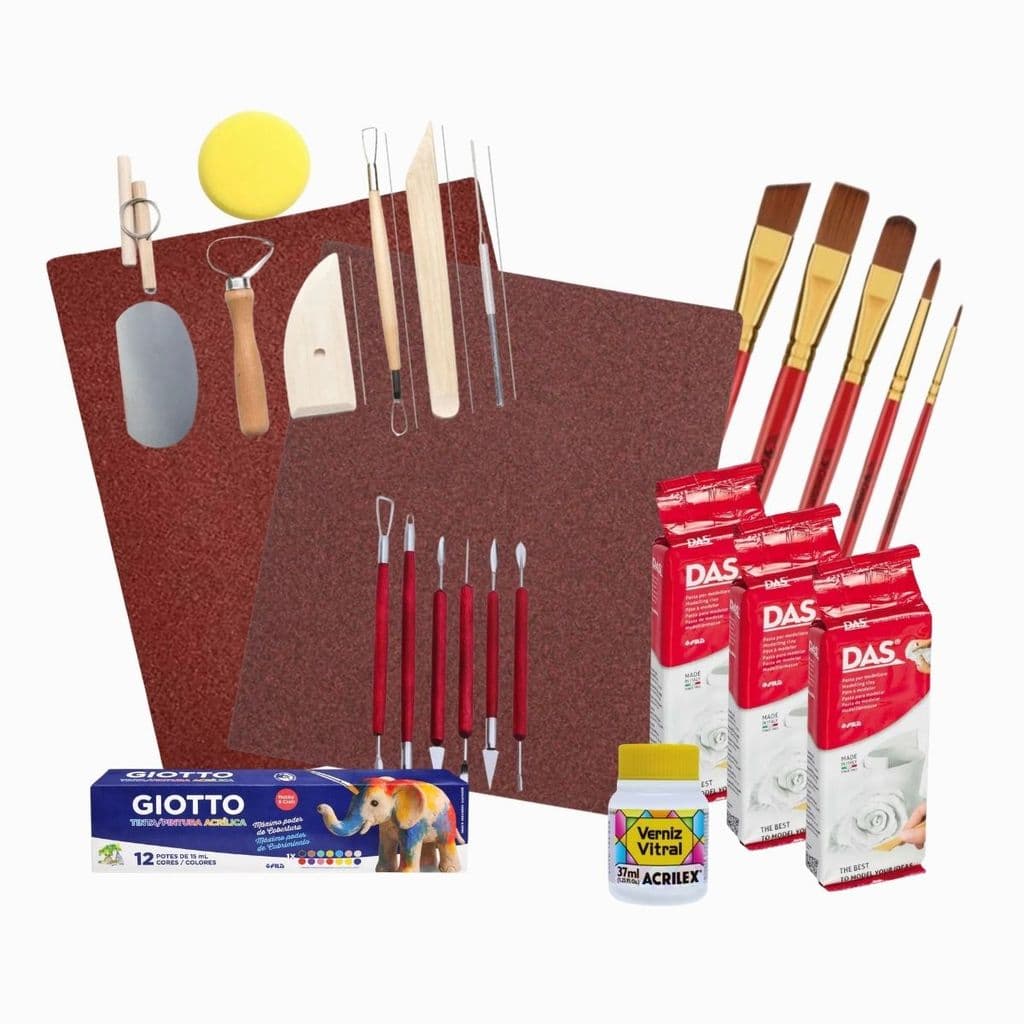 Kit Modelagem 3 Massas Das 250g Tinta Verniz Ferramentas