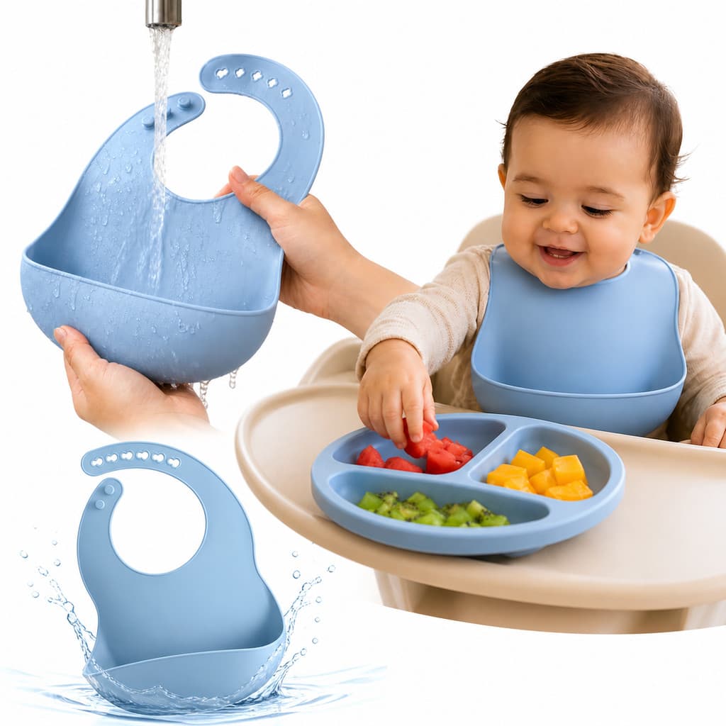 Avental Infantil Pega Migalhas Bebê Refeição BUBA BABADOR SILICONE AJUSTÁVEL Bolso Coletor Lavável