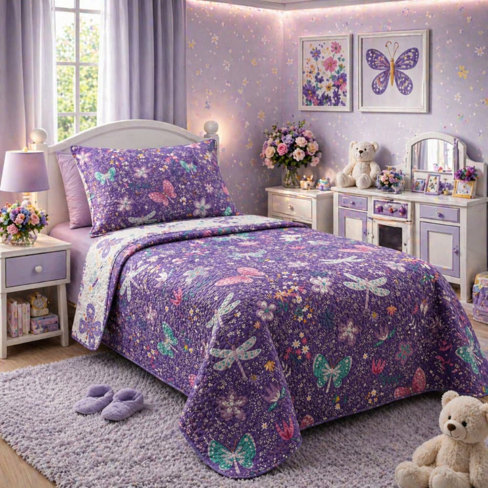 Kit Colcha Cobre Leito Estampado Dupla Face 2 Peças Solteiro Infantil 1,60x2,20m C/ Viés
