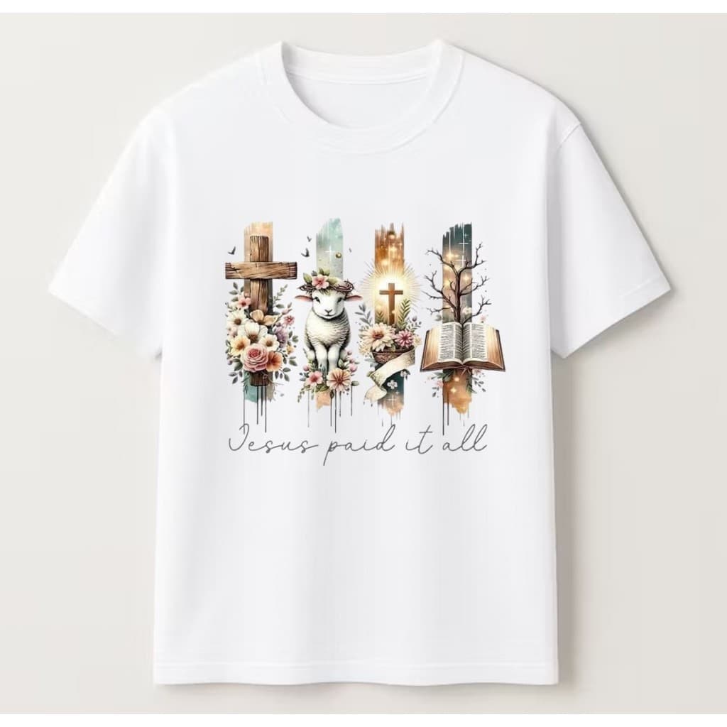 Camiseta Feminina Gospel Estampada “Jesus Paid It All” Manga Curta