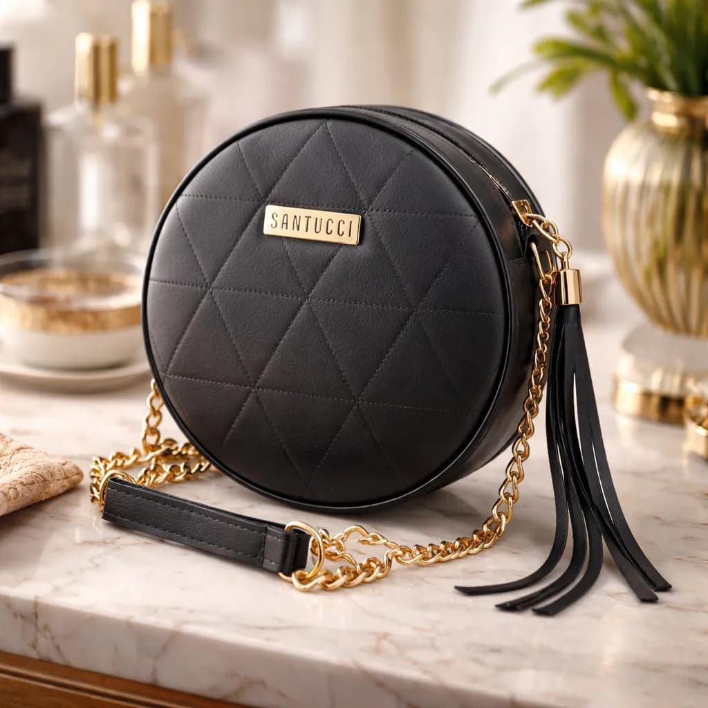 Bolsa Redonda Feminina Transversal Alça De Corrente Compacta Elegante Fashion