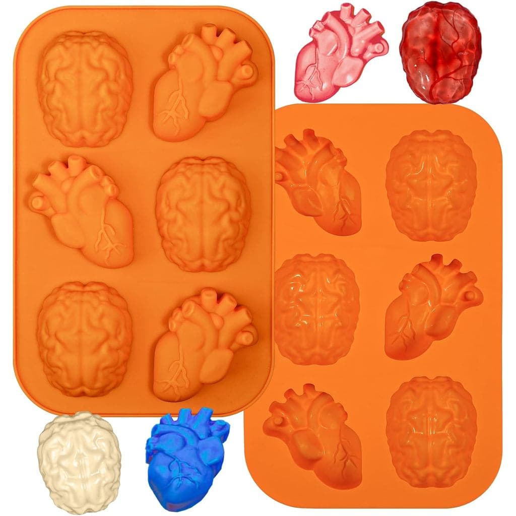 Molde de Bolo Cérebro e Coração Kamehame, 2 Peças de Moldes de Silicone para Gelatina, Moldes de Cupcake e Muffin com Si