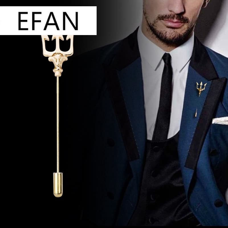 Ouro Prata Moda Pin Terno Broche Trident Dos Homens De Alta-End Broches Maré Pessoas Um Palavra Pin Longo-Tipo