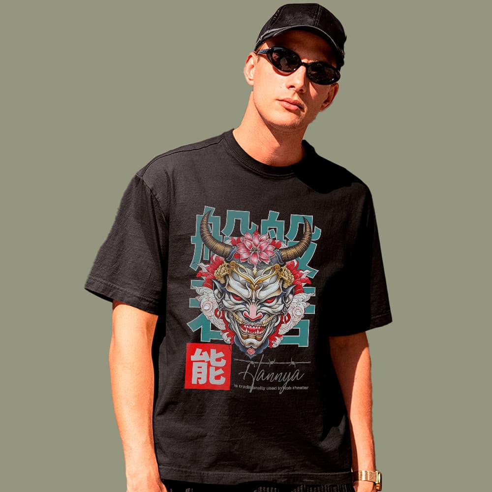 Camiseta Básica Hannya Mask Oni Japão Estampa Oriental 100% Algodão