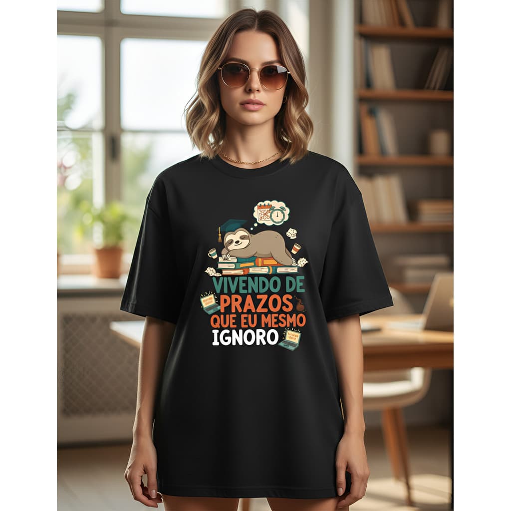 Camiseta Oversized Procrastinação Com Estilo 100% Algodão