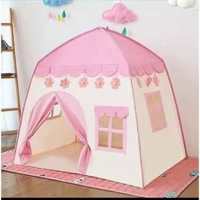 Barraca Infantil Dobrável Rosa com Estrutura Resistente 130x130x100cm
