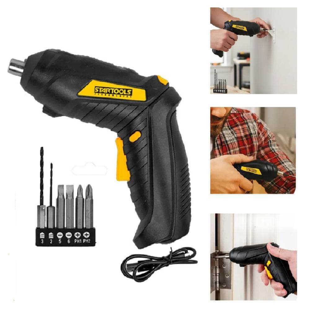 Mini Parafusadeira Articulada Eletrica Furadeira Dobravel Kit Multifuncional Sem Fio 4 Bits 2 Brocas Compacta Profission