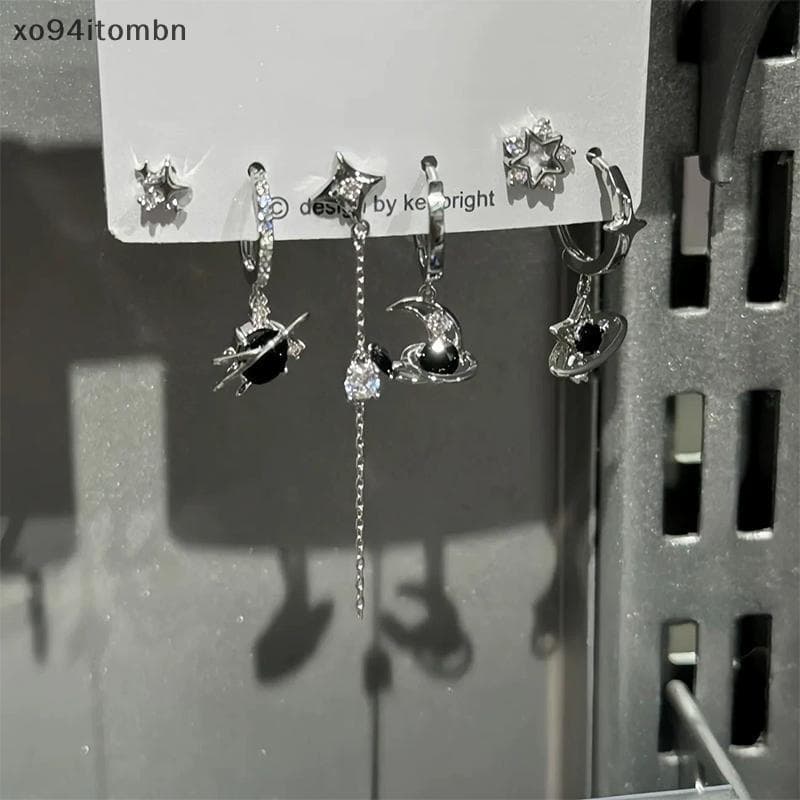 itens 6 Pcs SET Goth Punk Vintage Estético Cristal Coração Lua Cruz Estrela Pingente Brincos Para Homens Mulheres Grunge