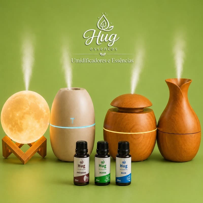 Umidificador De Ar | Perfume para Ambiente | Essência Hidrossolúvel | Difusor Vaso 200ml | Essências 20ml