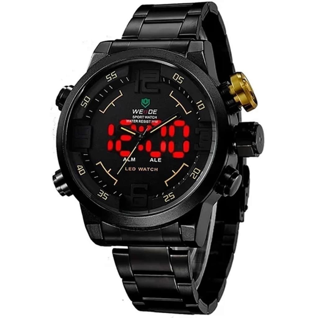 Relógio, Masculino, Weide, 3ATM, AnaDigi, WH-2309B, Preto e Amarelo, DESPERTADOR, LUZ,