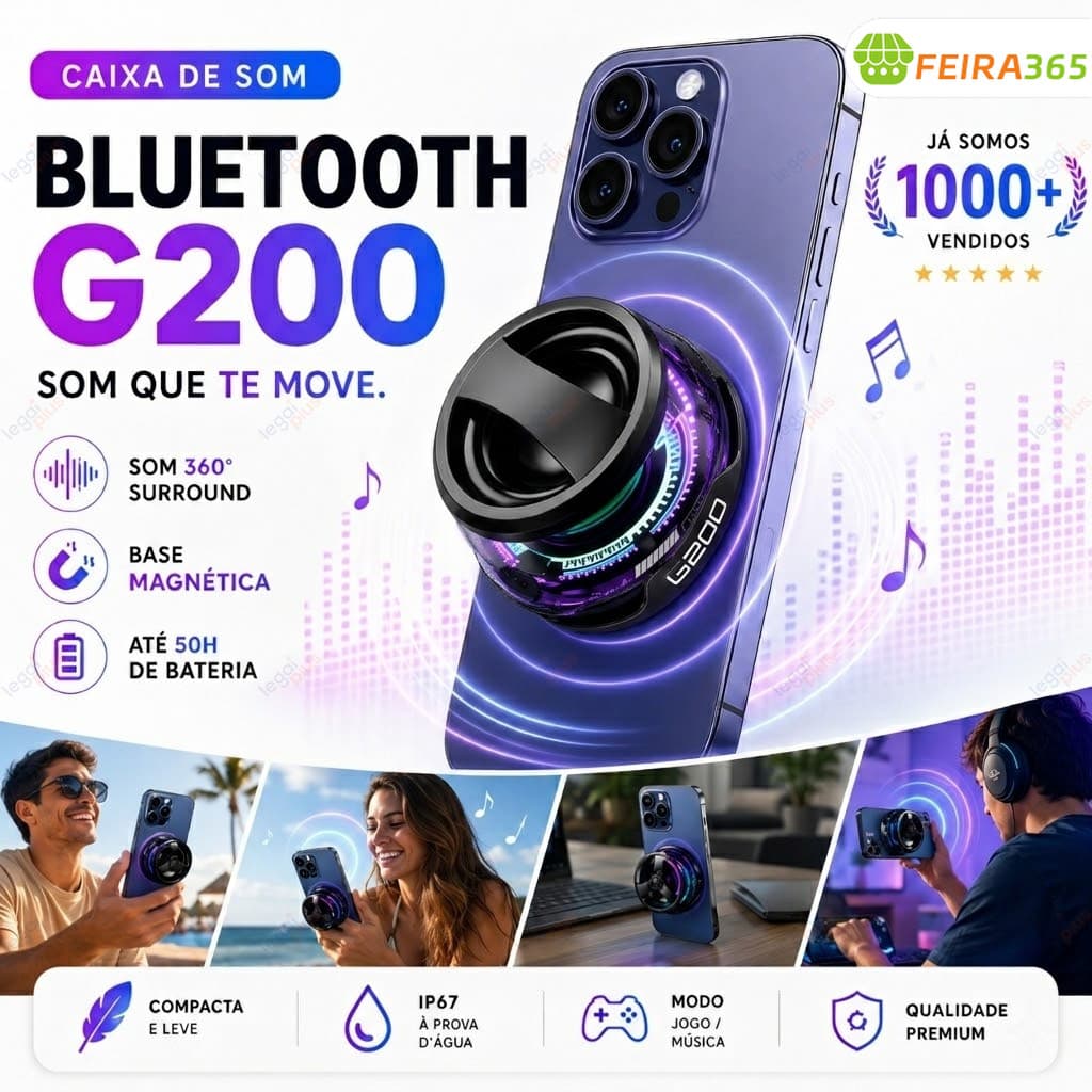 Caixa de Som LED Bluetooth Magnética – Mini Speaker RGB, Portátil, À Prova d’Água