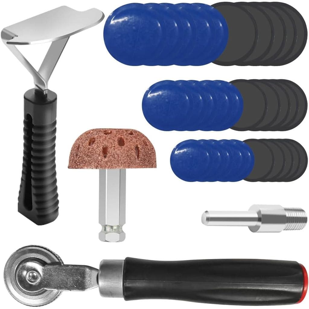 Kit de Reparação de Pneus com 34 Peças, Patches de Pneus de 32mm/42mm/58mm com Rolo e Espátula para Forro Interno, Ferra