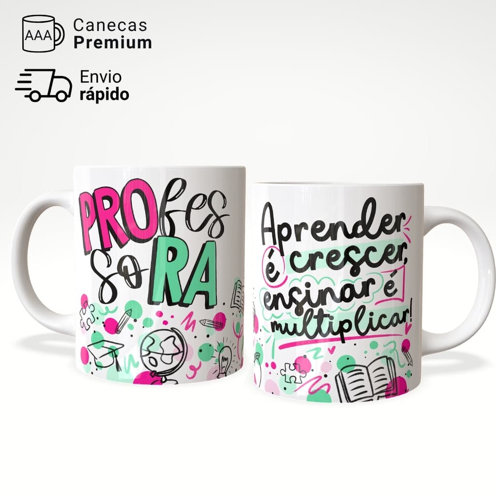 Caneca Professor Professora Presente Dia dos Professores Pedagogia Mestre 325ml Cerâmica