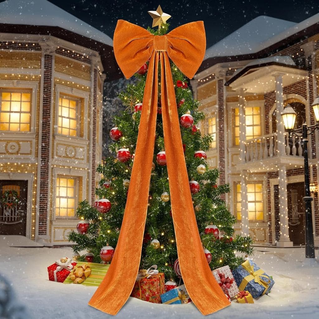 Laço de Veludo Gigante para Árvore de Natal de 16 x 57 Polegadas, 4,7 pés, Laços Decorativos Extra Grandes para Árvore d