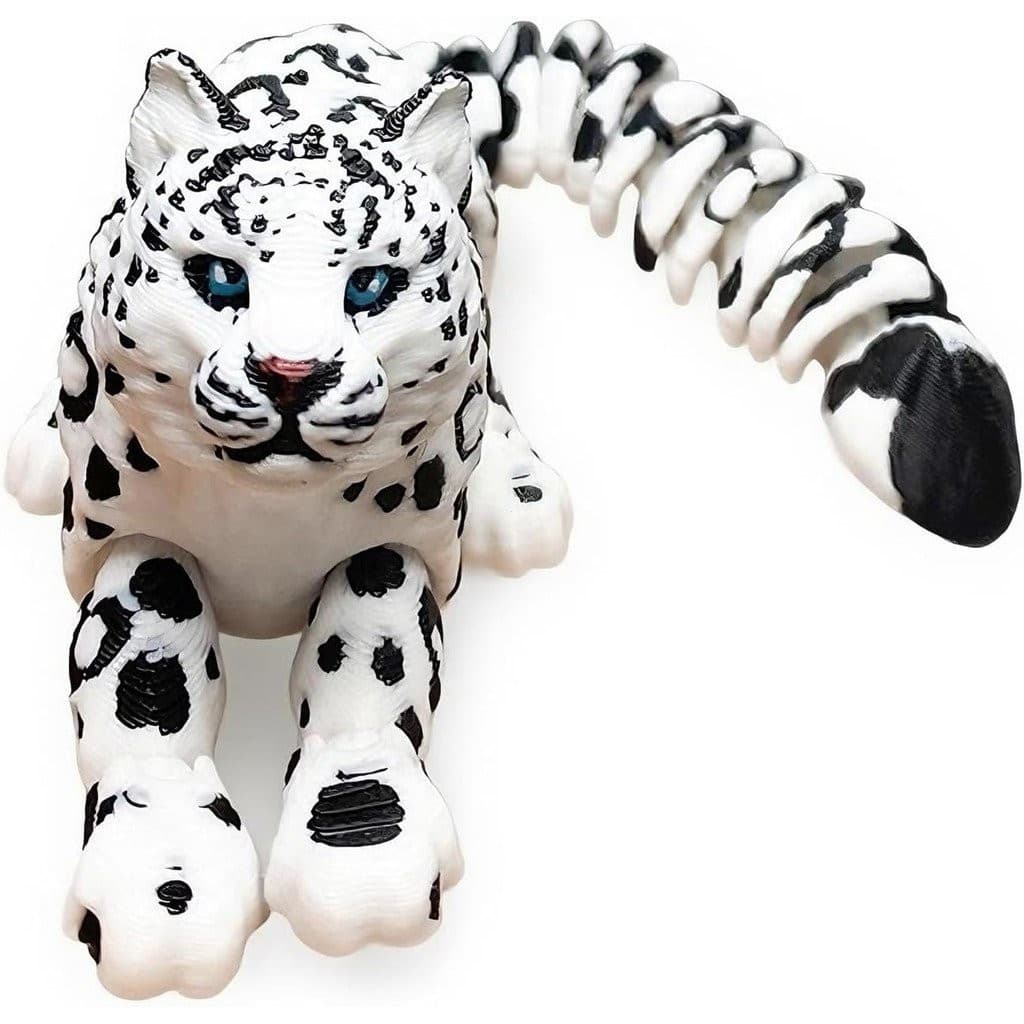 Animal Impresso em 3D - Leopardo da Neve de 8 Polegadas, Modelo 3D Flexível e Móvel para Alívio de Estresse e Decoração