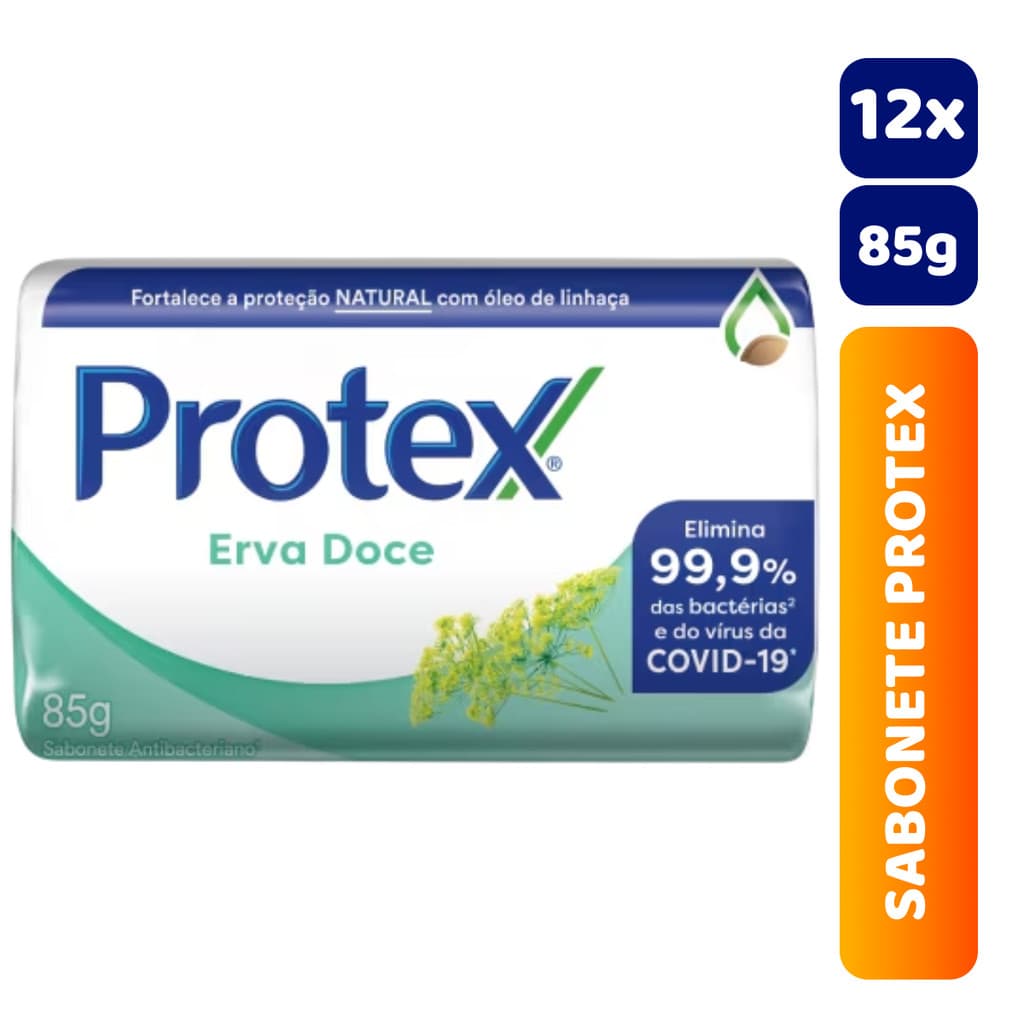 Kit C/12 Unidades Sabonete em Barra Antibacteriano Protex 85g Erva Doce