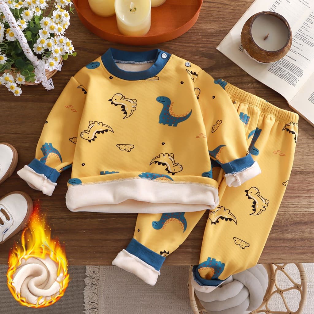 Novo Conjunto de Roupa Térmica Infantil para Meninos, Roupas de Bebê em Fleece Espesso, Conjuntos Quentes de Outono para