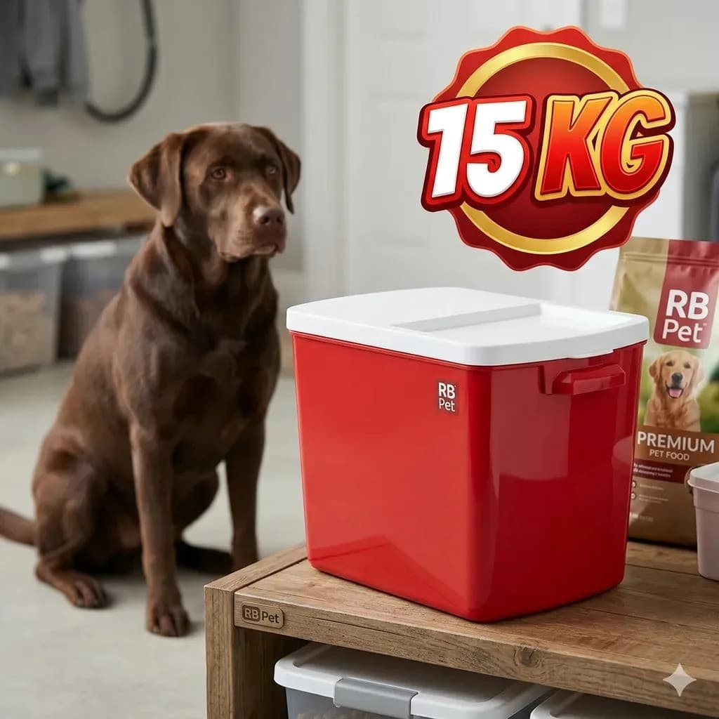 Porta Ração 15kg RB Pet Vermelho: Container Canister Resistente com Tampa - Organização Inteligente para Alimento Pet