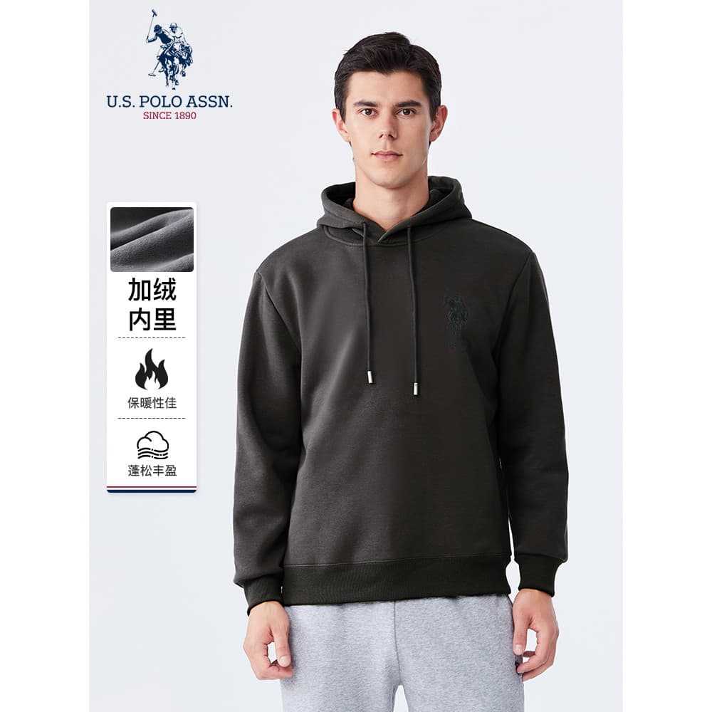 USPOLOASSN Moletom com forro de lã masculino cor sólida com capuz manga comprida novo estilo Paul pulôver solto jaqueta