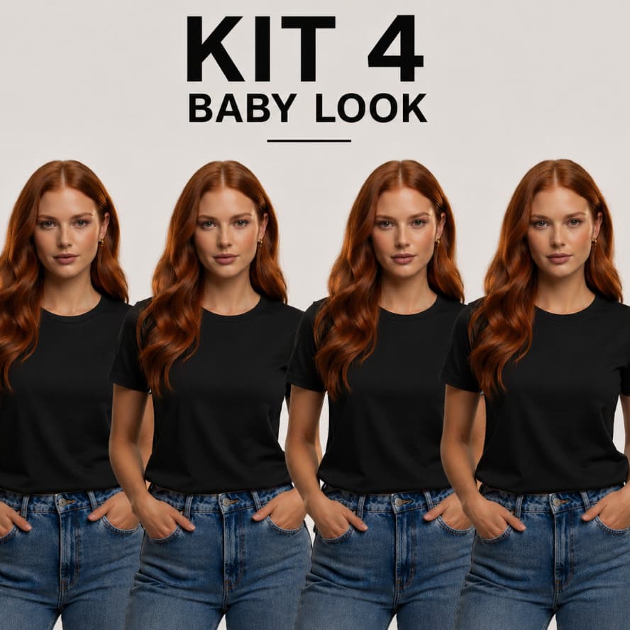 KIT 4 Camisetas Baby Look Feminina Toque Macio,  100% Algodão Dia a Dia