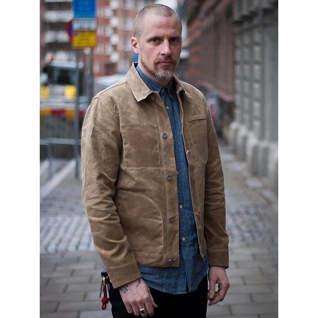 Ferramentas modernas masculinas americanas Retro Yellowstone Master Canvas Jaqueta de cera de óleo Ami Khaki Jaqueta de
