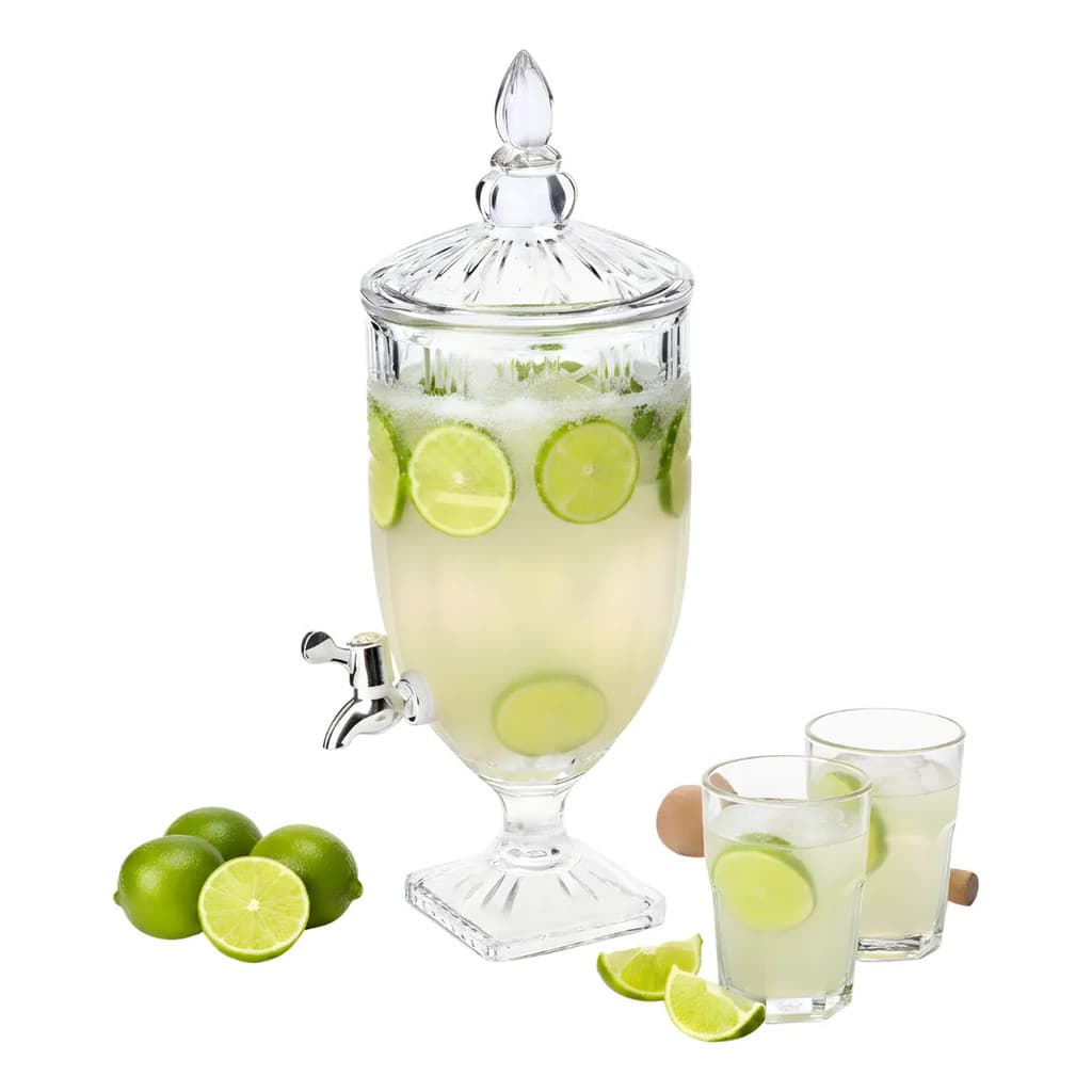 Dispenser De Bebidas Suqueira Vidro 5L Com Torneira Para Sucos Festas Água Aromatizada