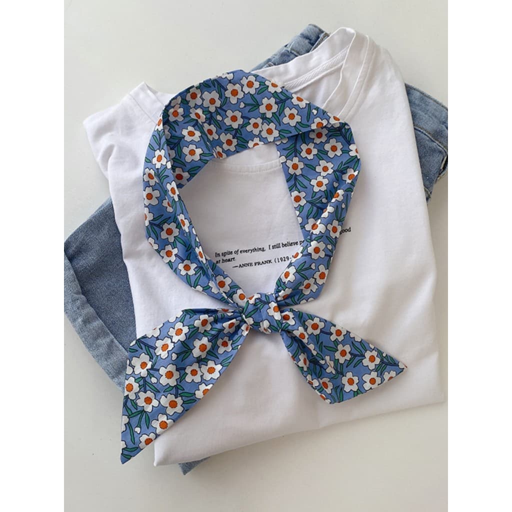 Estilo japonês verão moda puro algodão linho Floral curto Streamer fino estreito lenço de seda pequeno cachecol com saia