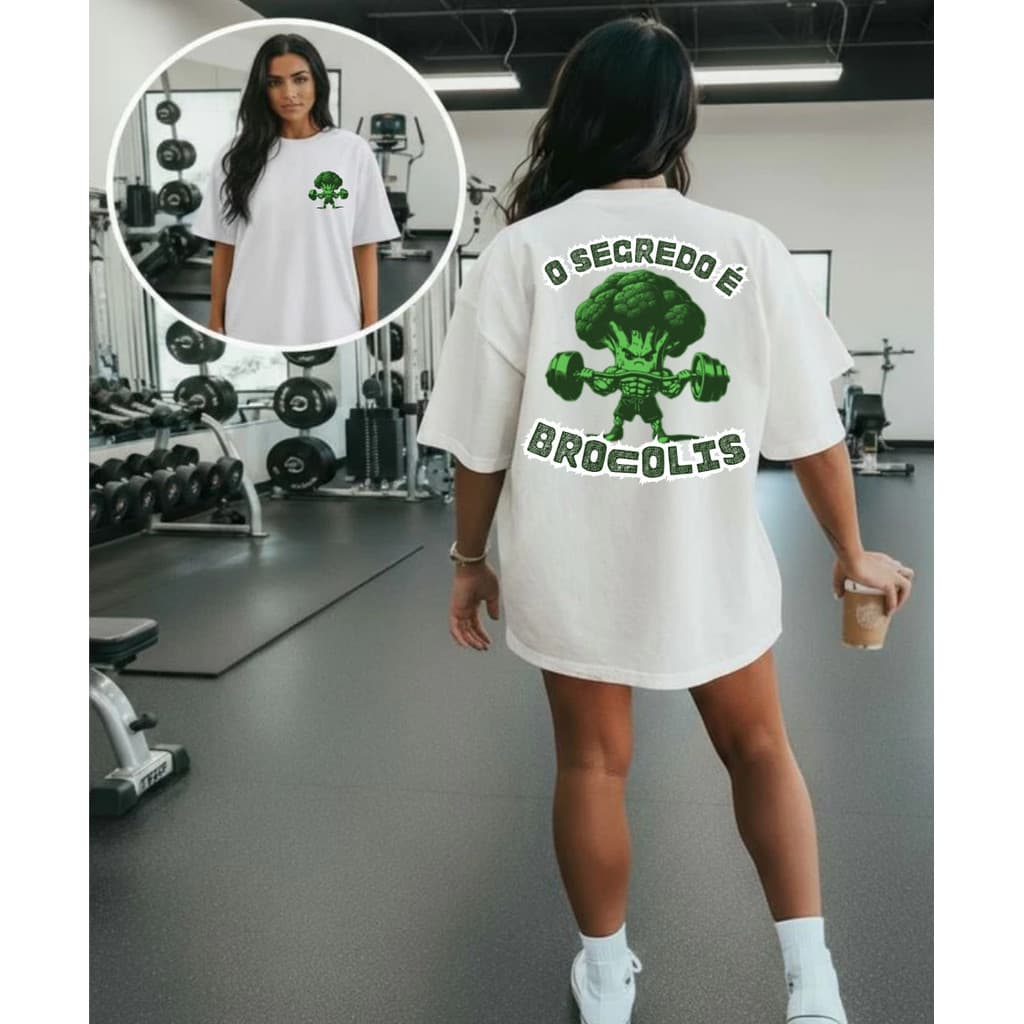 Camiseta Camisa 100% Algodão Gym Treino Academia Musculação Fitness Oversized O Segredo é o Brocolis Dia a Dia