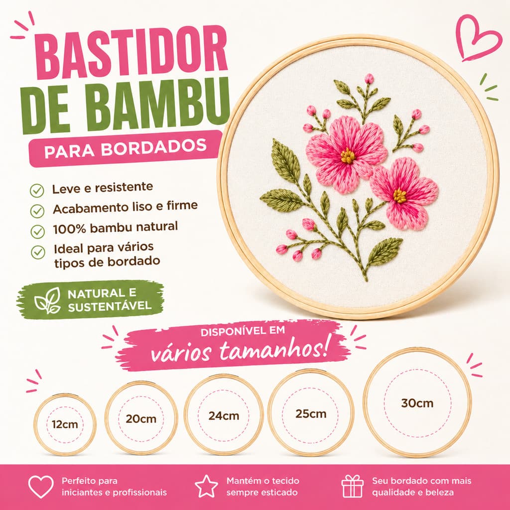 Bastidor de Bambu Sem Tarraxa Bordado Artesanato Crochê Macramê Vários Tamanhos