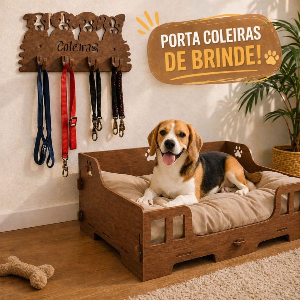 Cama Pet MDF Elevada para Cachorro Pequeno e Médio | Casinha Pet Moderna Resistente + Porta Coleiras Brinde
