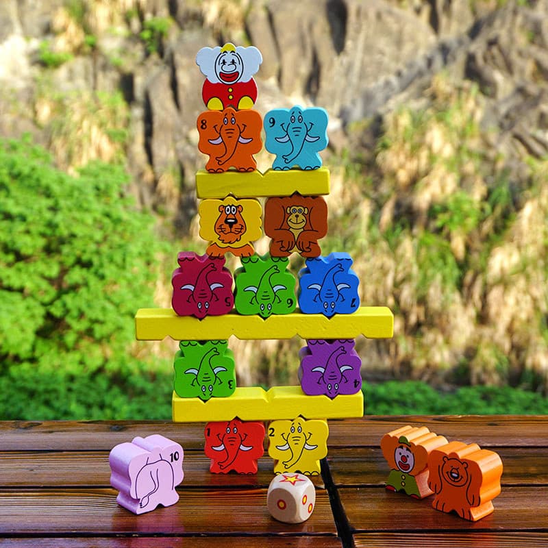 Jogo de tabuleiro alto de empilhamento de madeira maciça Samba circo elefante empilhamento Arhat jogo de tabuleiro infan