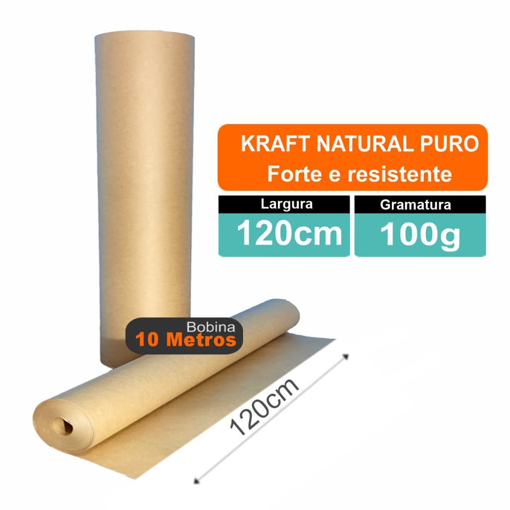 Papel Kraft Natural 100% Puro Gramatura 100 Gramas Bobina 120cm x 10Mts Embalagem Sacolas moldes