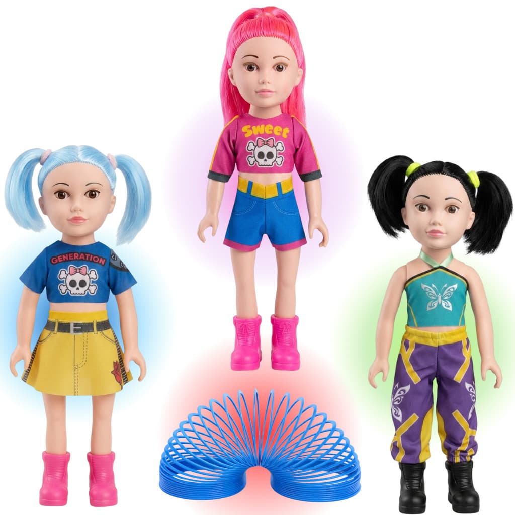 Kit 3 Bonecas Pop Guerreiras Coloridas  40CM + Mola Maluca Brinde