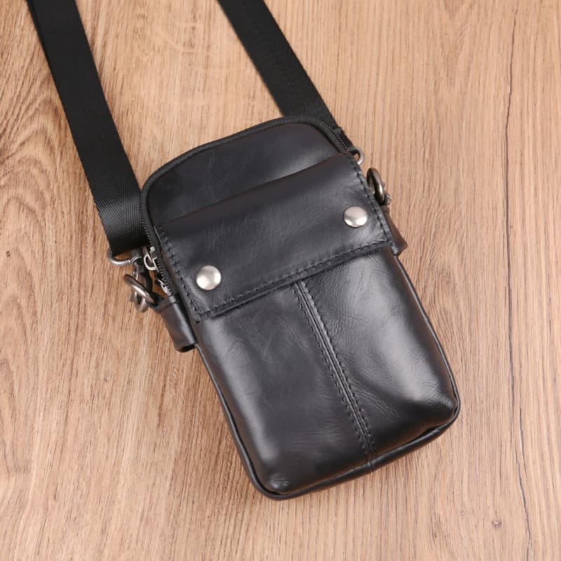 Nova bolsa de ombro de couro genuíno masculina Mini Retro saco do telefone móvel primeira camada saco da cintura multifu