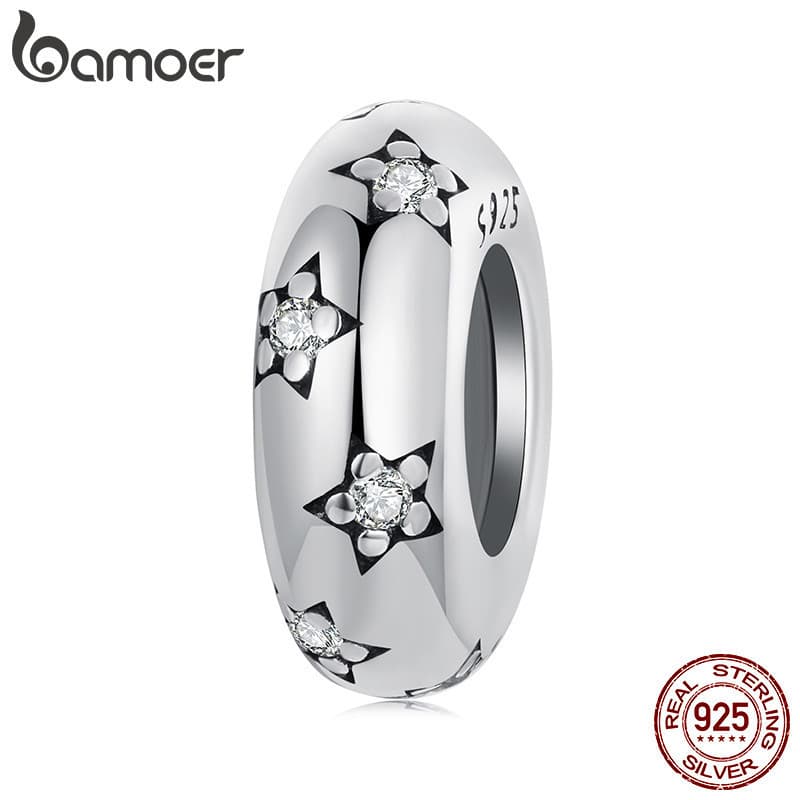 Bamoer 925 Prata Esterlina Estrela Silicone Anel Espaçador Grânulo Pingente Acessório Série Pulseira